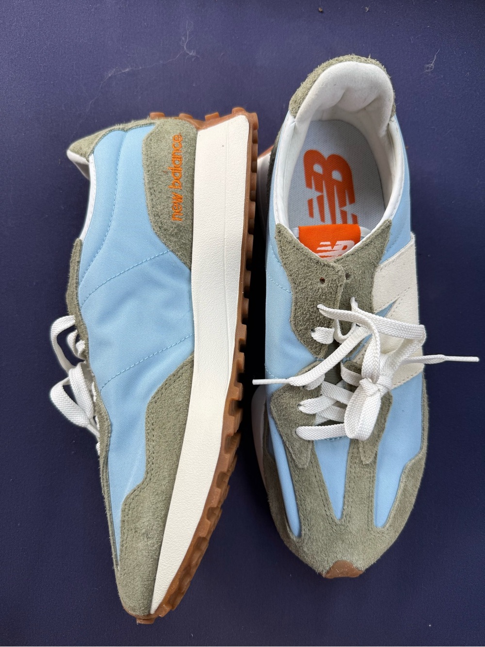 New Balance Light Blue, Olive & White Lace-Up Sneakers - Picture 2 of 7